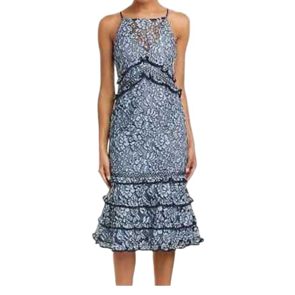KEEPSAKE the label Catch Me Lace Ruffle Midi Dress